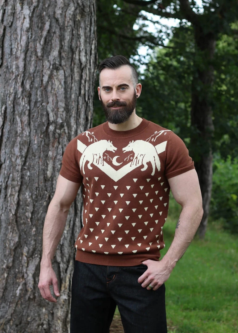 New In Collectif Mens Scott Mountain Wolf 50's Jumper Brown