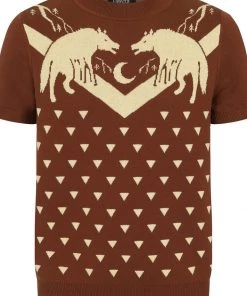 New In Collectif Mens Scott Mountain Wolf 50's Jumper Brown