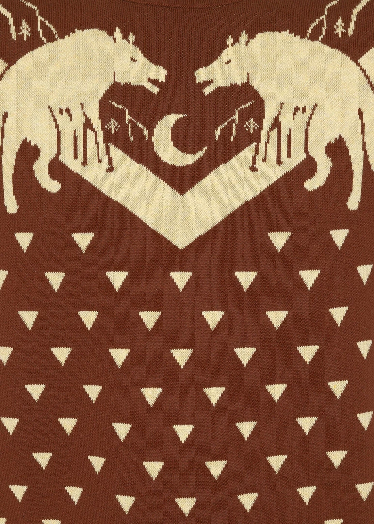 New In Collectif Mens Scott Mountain Wolf 50's Jumper Brown