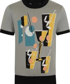 Collectif Men Scott Cocktail Hour Knitted 50's Top Grey