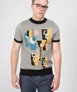 Collectif Men Scott Cocktail Hour Knitted 50's Top Grey