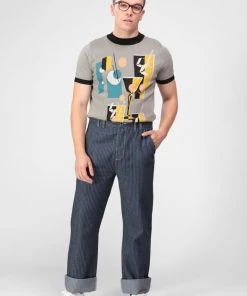 Collectif Mens Johnny Striped Jeans Blue White