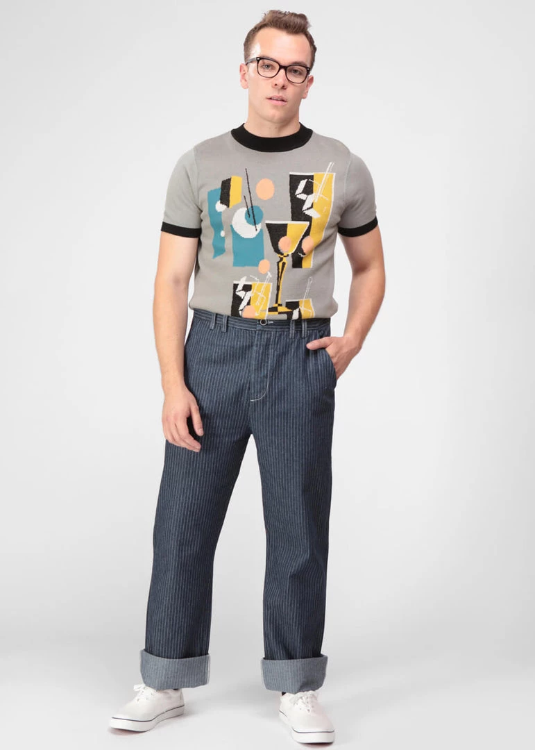 Collectif Mens Johnny Striped Jeans Blue White