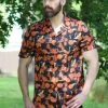 Collectif Men Oscar Pumpkins And Cats Shirt Black New In