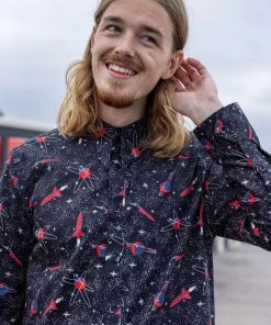 New In Collectif Men Henry Atomic Rocket 50's Shirt Black