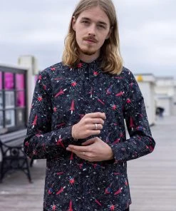 New In Collectif Men Henry Atomic Rocket 50's Shirt Black