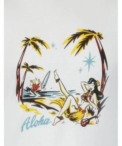 New In Collectif Mens Jake Aloha 50's T-Shirt White Black