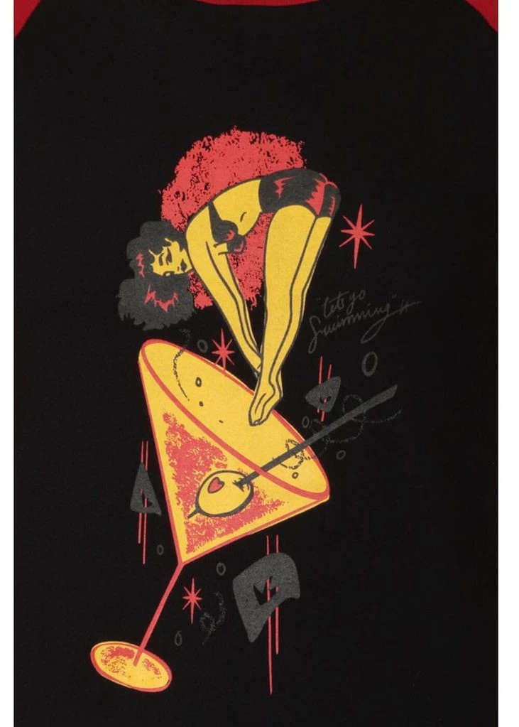 New In Collectif Mens Jake Let's Go Swimming 50's T-Shirt Black Burgundy