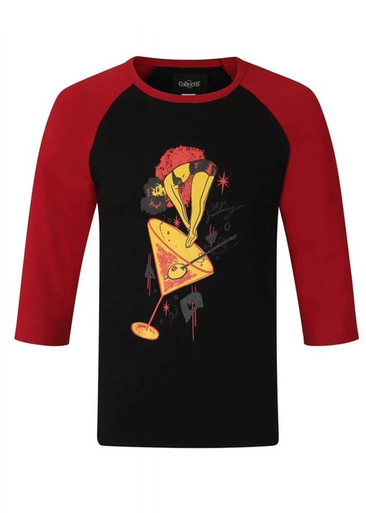 New In Collectif Mens Jake Let's Go Swimming 50's T-Shirt Black Burgundy