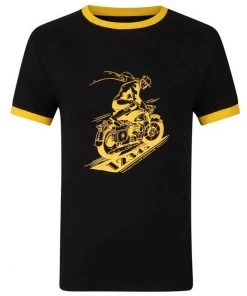 Collectif Mens Ringer Biker 50's T-Shirt Black Yellow