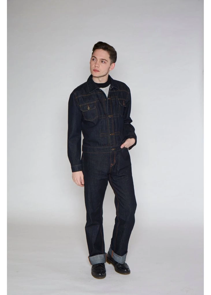 New In Collectif Mens Borris Denim 50's Jacket Blue