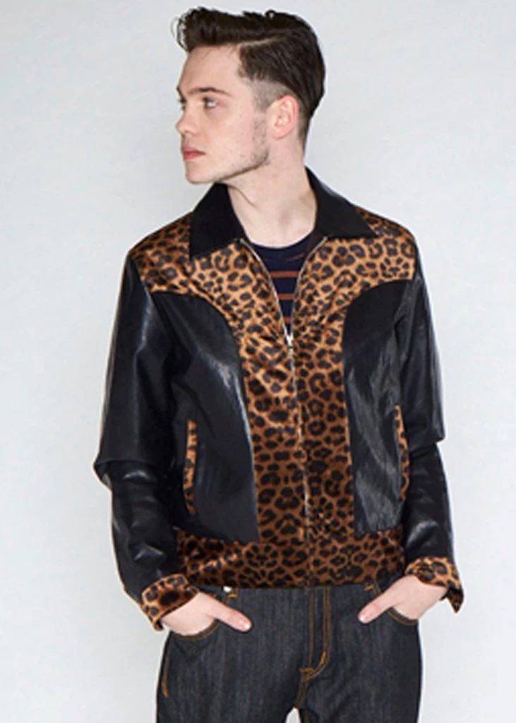 Collectif Mens Jonathan Leopard Contrast 50's Jacket Black New In