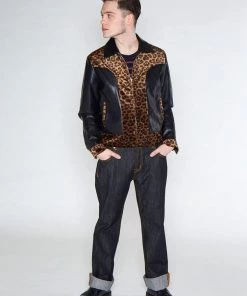 Collectif Mens Jonathan Leopard Contrast 50's Jacket Black New In