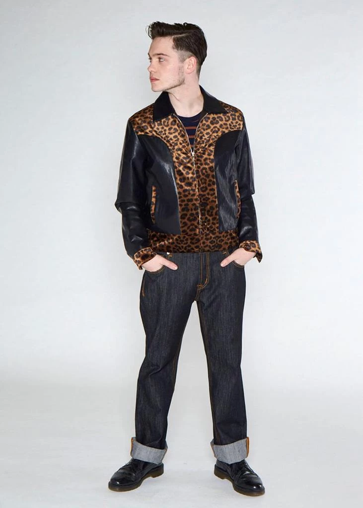 Collectif Mens Jonathan Leopard Contrast 50's Jacket Black New In