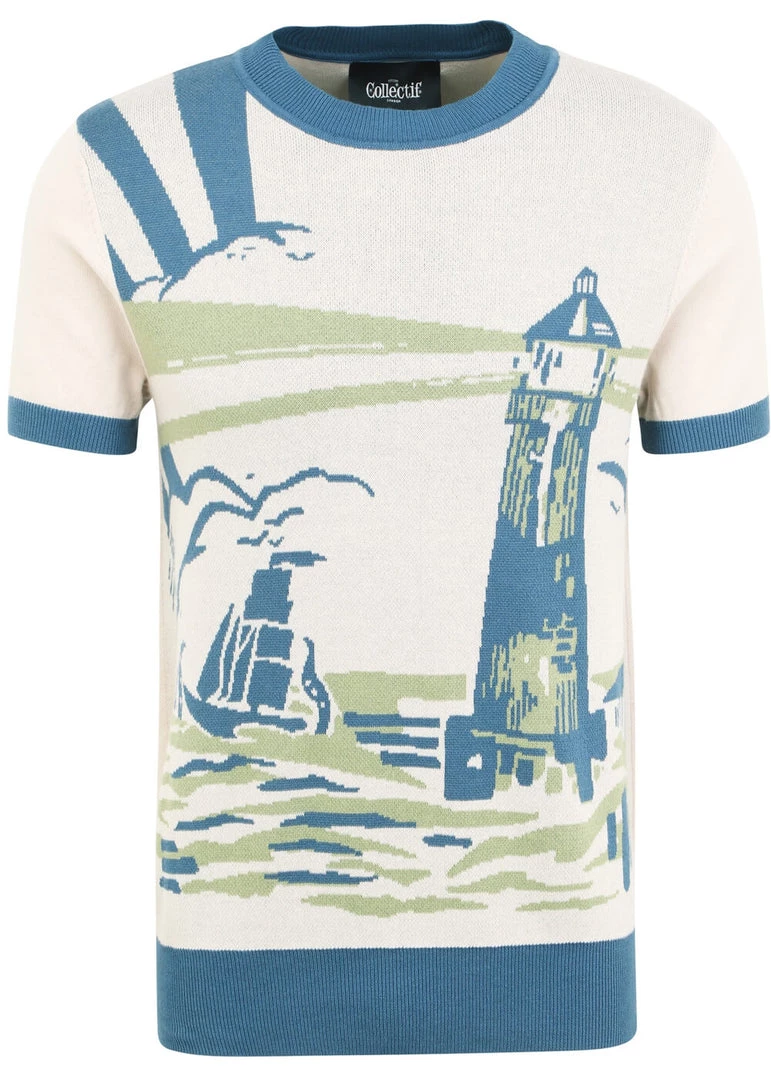 Collectif Mens Scott Lighthouse 50's Jumper Cream New In