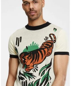 New In Collectif Mens Scott Tiger 50's Jumper Multicolour