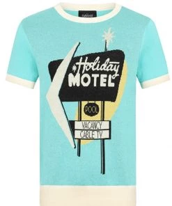 Collectif Mens Scott Motel 50's Knitted Top Blue