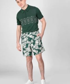 Collectif Mens Martin Deep Palm Shorts Green New In