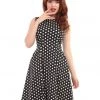 Collectif Hepburn Polkadot 50's Swing Dress Black White New In