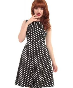 Collectif Hepburn Polkadot 50's Swing Dress Black White New In