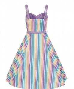 Collectif Nova Rainbow Stripes 50's Swing Dress Multi New In
