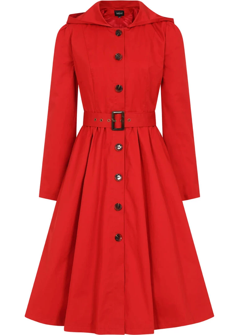Collectif Sarah 50's Hooded Trenchcoat Red New In