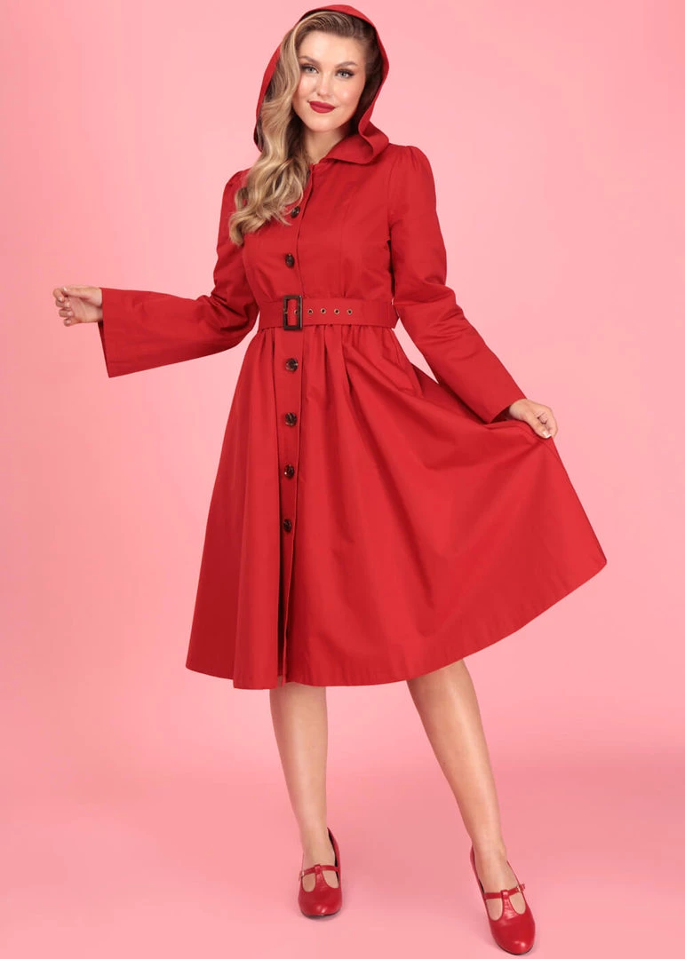 Collectif Sarah 50's Hooded Trenchcoat Red New In