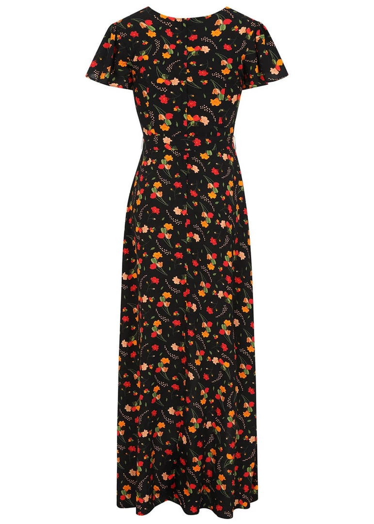 New In Collectif Sunny Ditsy Tulip Bloom 70's Maxi Dress Black