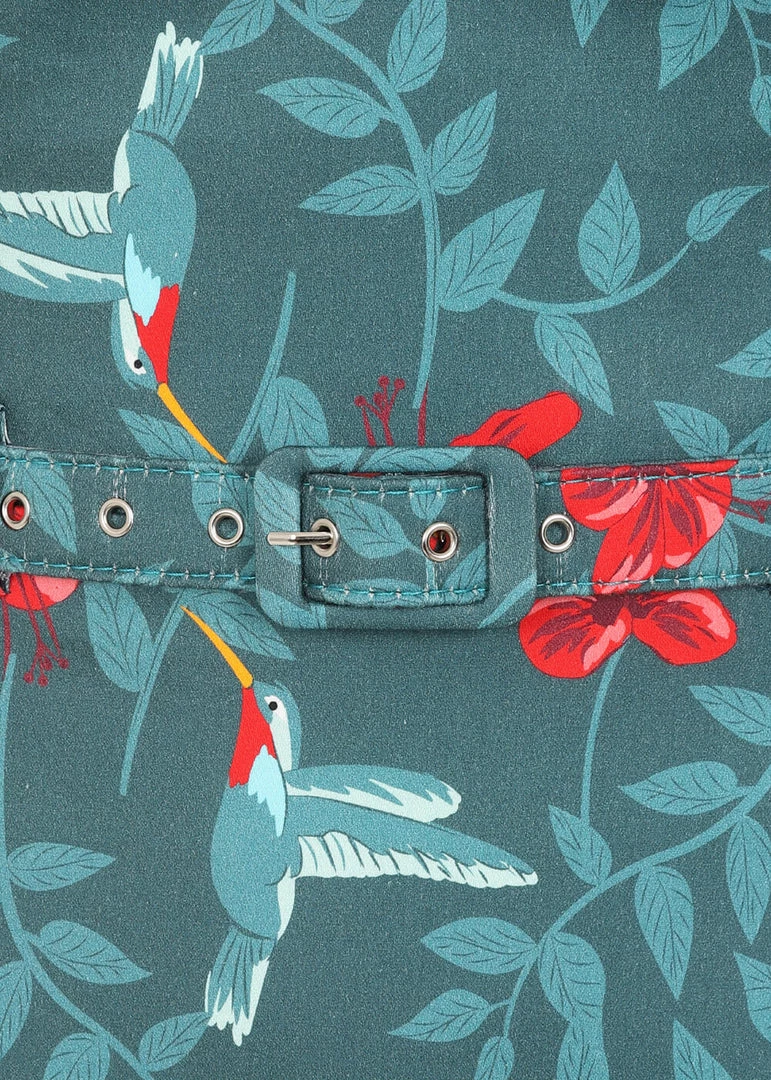 Collectif Kiana Hummingbird Eden 50's Pencil Dress Teal