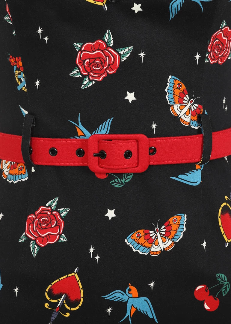 Collectif Kiana Old School 50's Pencil Dress Black New In