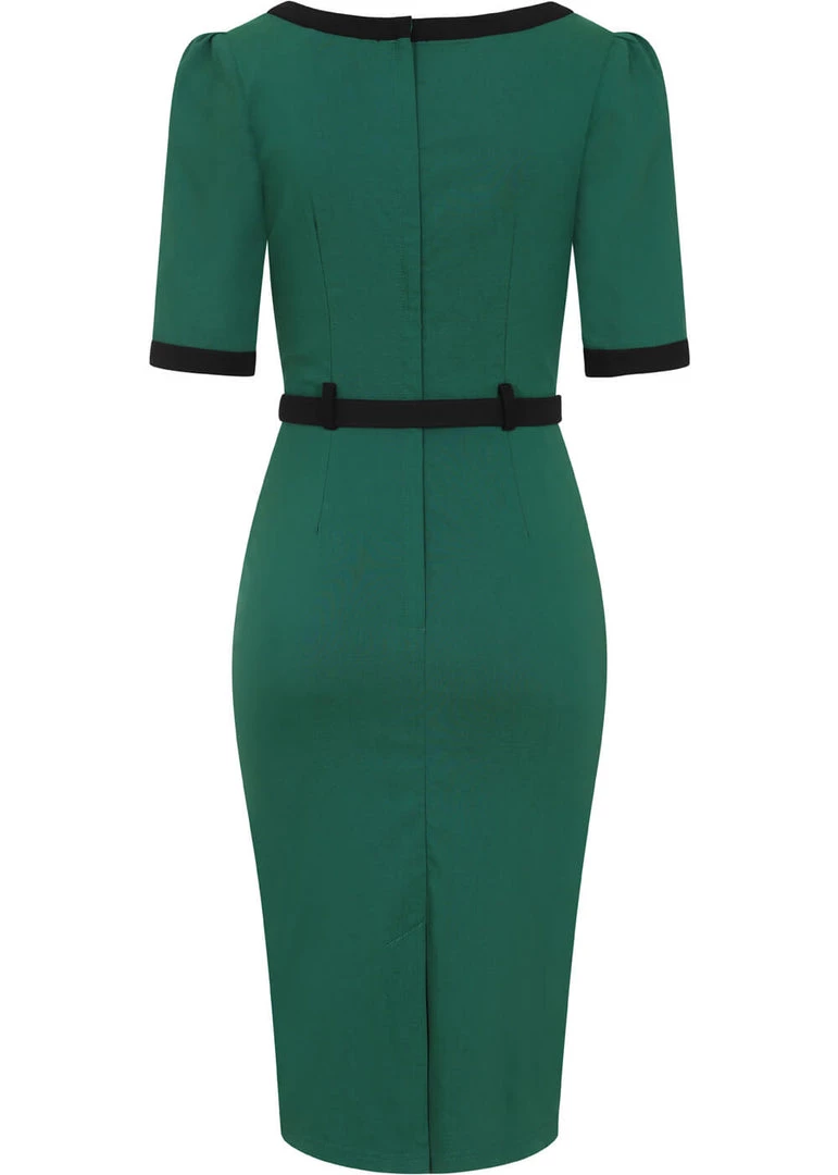 Collectif Sadie 50's Pencil Dress Green New In