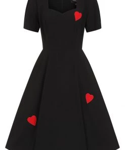 Collectif Valentine Hearts 50's Swing Dress Black New In