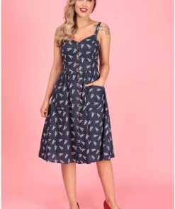 New In Collectif Kimberly Lobster 50's Swing Dress Navy