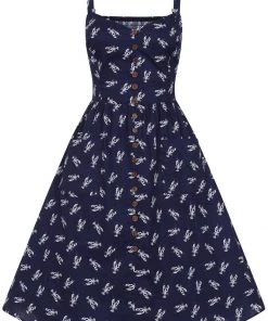 New In Collectif Kimberly Lobster 50's Swing Dress Navy