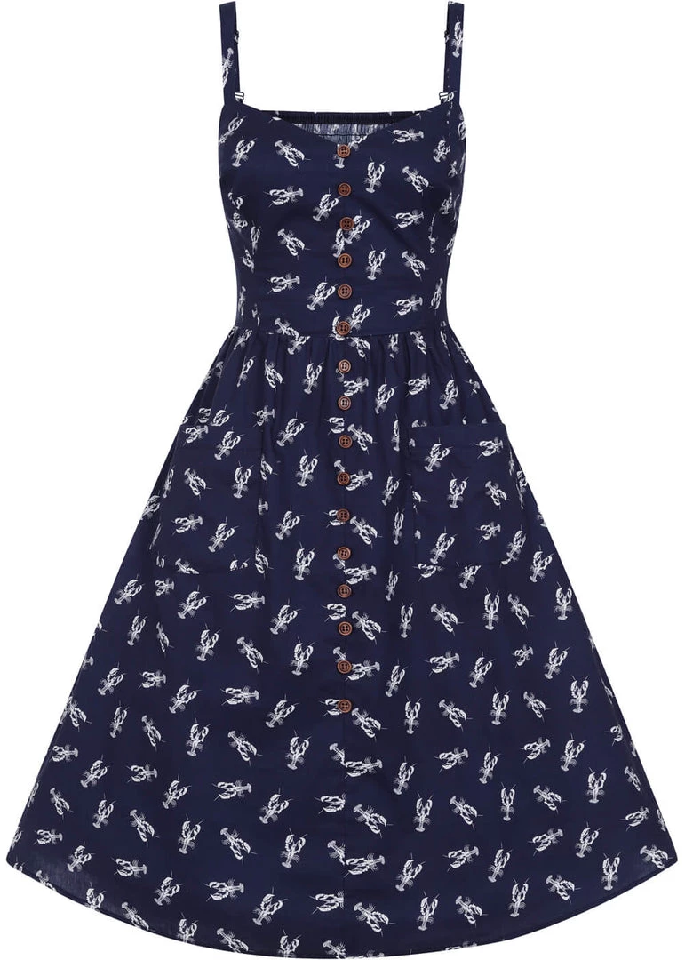 New In Collectif Kimberly Lobster 50's Swing Dress Navy