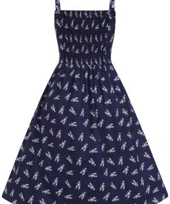 New In Collectif Kimberly Lobster 50's Swing Dress Navy
