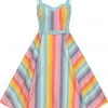New In Collectif Nova Dreamy Rainbow Stripe 50's Swing Dress Multi