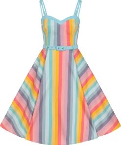 New In Collectif Nova Dreamy Rainbow Stripe 50's Swing Dress Multi