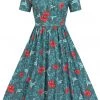 New In Collectif Giada Hummingbird Eden 50's Swing Dress Teal