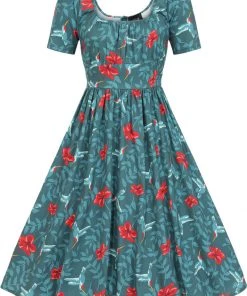 New In Collectif Giada Hummingbird Eden 50's Swing Dress Teal