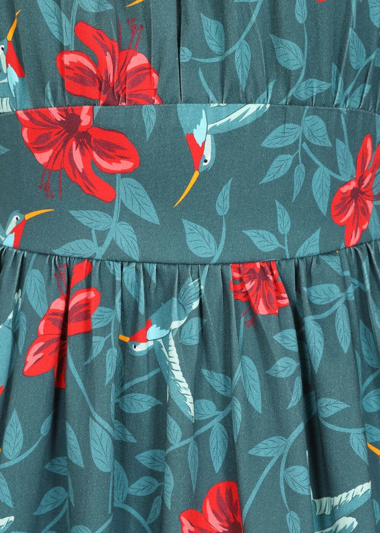 New In Collectif Giada Hummingbird Eden 50's Swing Dress Teal