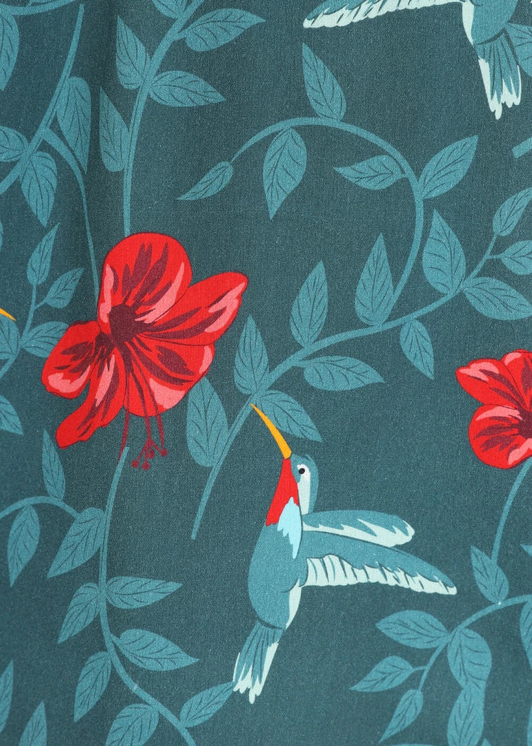 New In Collectif Giada Hummingbird Eden 50's Swing Dress Teal