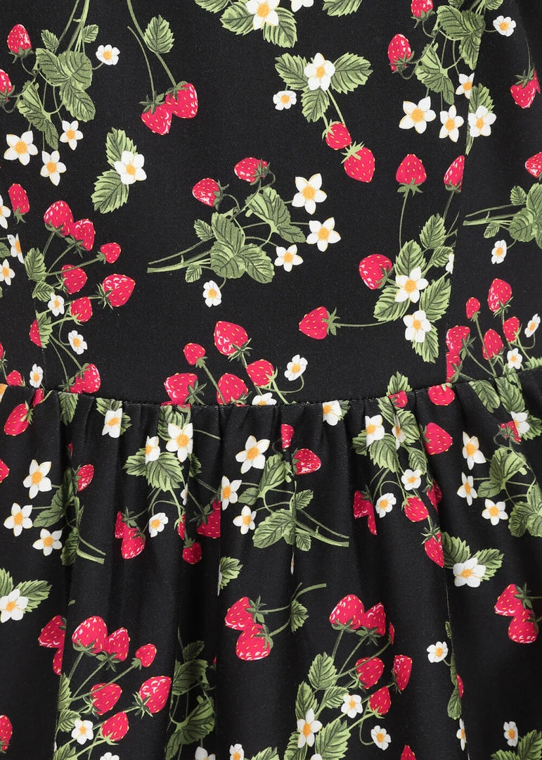 New In Collectif Demira Wild Strawberries 50's Swing Dress Black