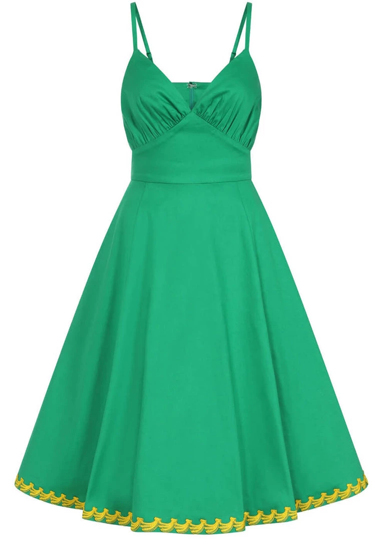 New In Collectif Opal Banana Trim 50's Swing Dress Green