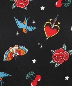 New In Collectif Caterina Old School 50's Swing Dress Black