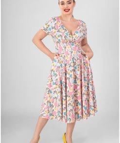 Collectif Maria Floral Whimsy 50's Swing Dress Pink