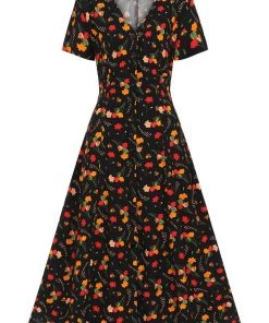 New In Collectif Riley Ditsy Tulip Bloom 40's Dress Black
