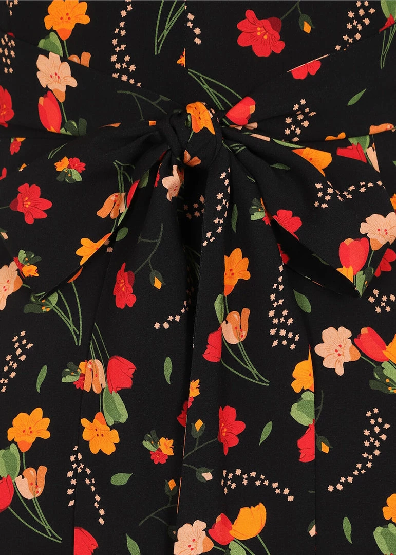 New In Collectif Riley Ditsy Tulip Bloom 40's Dress Black
