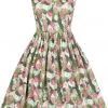 New In Collectif Candice Palm Blush Floral 50's Swing Dress Green