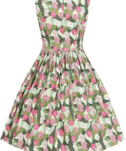 New In Collectif Candice Palm Blush Floral 50's Swing Dress Green